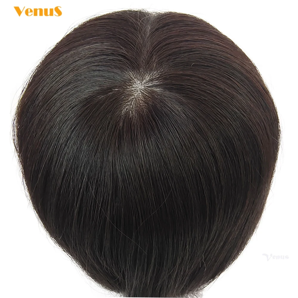 16x18cm Human Hair Big Topper 2cmPU+Breathable Net Silk Skin Base Toupee For Women Natural Hair Half Wig 6.4\'\'x7.2\'\' Hairpieces