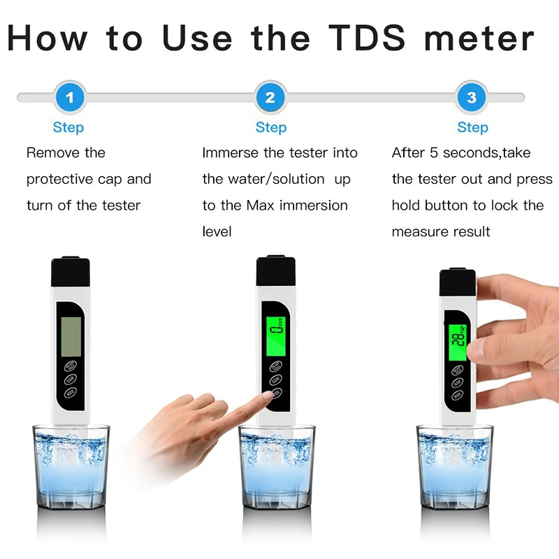 Горячая Цифровой измеритель TDS и рН-метр, тестер качества воды с кнопкой автоматической калибровки, TDS PH EC температура 4 в 1 комплект, perfe