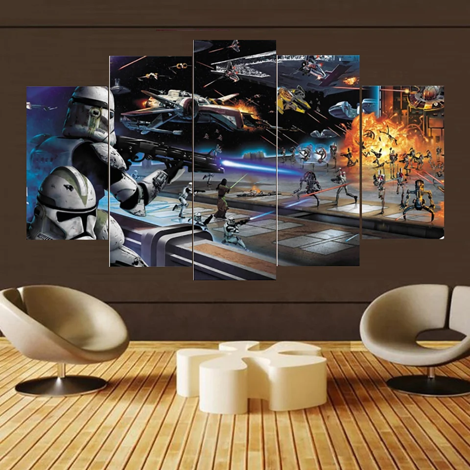

HD Printed Art Painting Modular Canvas Framed Poster 5 Panel Movie Star Wars Scenes Home Decor Modern Living Room Wall Pictures