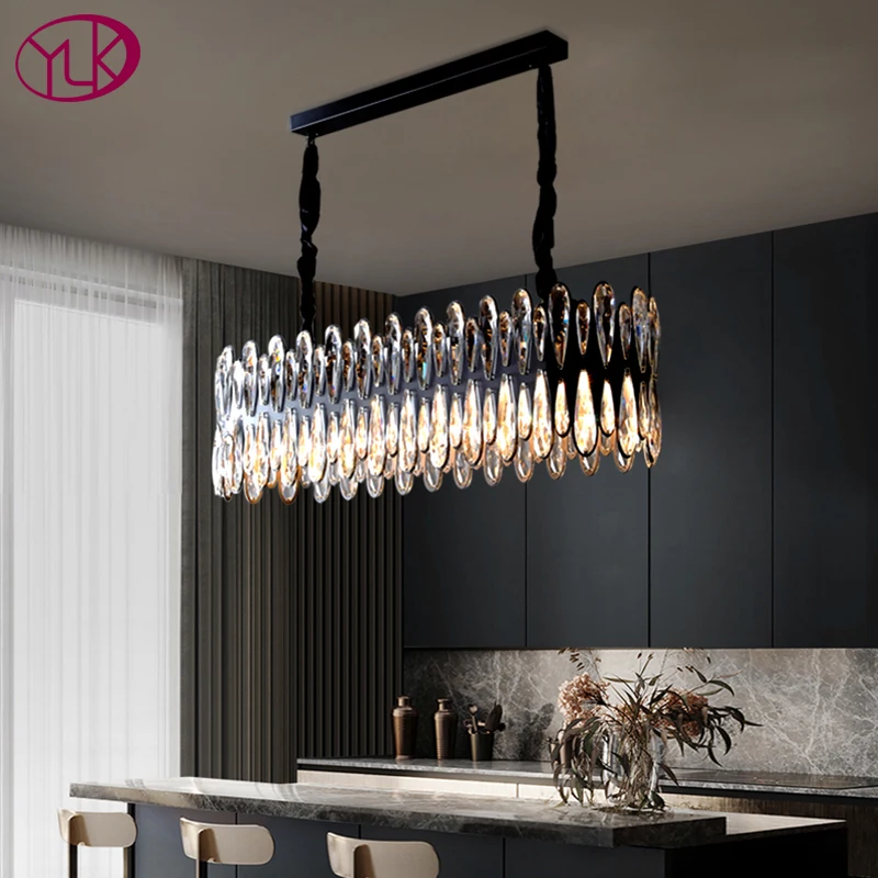 

Oval design black crystal chandelier for dining room luxury kitchen island hang light fixture modern home decor led cristal lamp