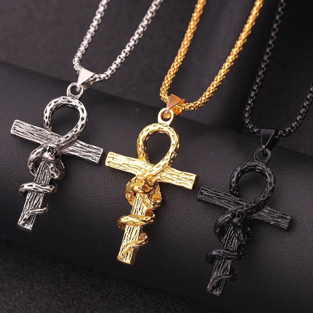 Egyptian Ankh Cross Snake Pendant 