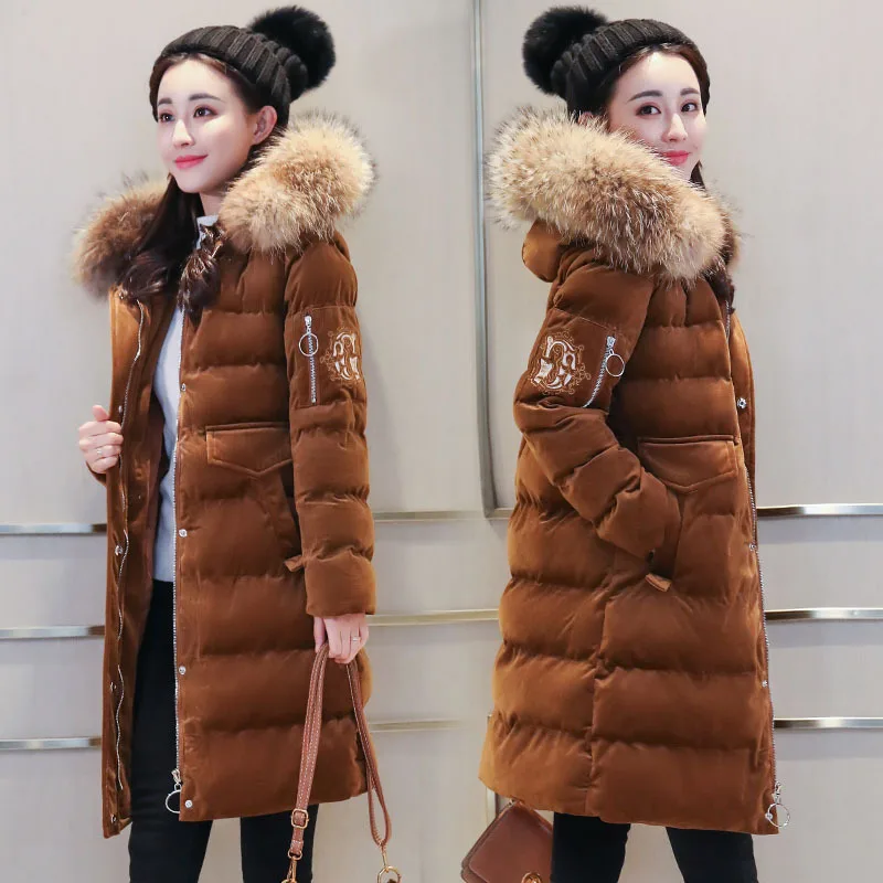 

Autumn & Winter New Style WOMEN'S Dress Korean-style Mid-length Slim Fit down Jacket Cotton-padded Clothes Thick diao zi mao Col