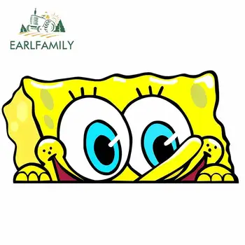 

EARLFAMILY 13cm x 6.3cm For Spongebob Peeking Motorcycle Car Stickers Windows Decal 3D Custom Printing Waterproof Decoration