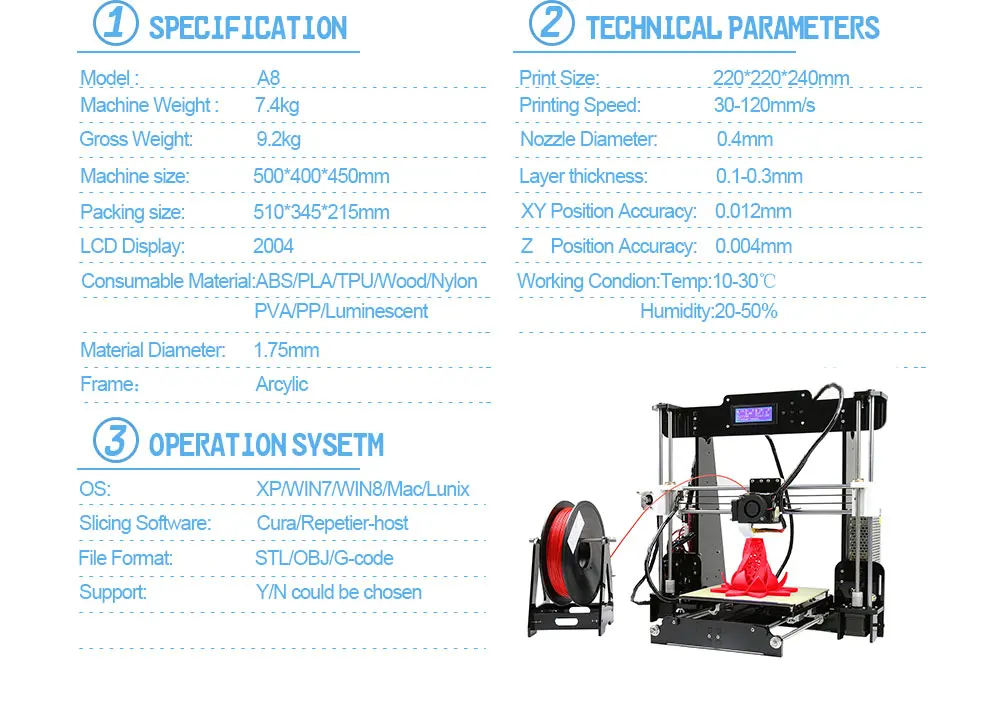 New Anet A8 Desktop DIY 3D Printer Kit Impresora 3D Prusa i3 Open Source 3d printing business