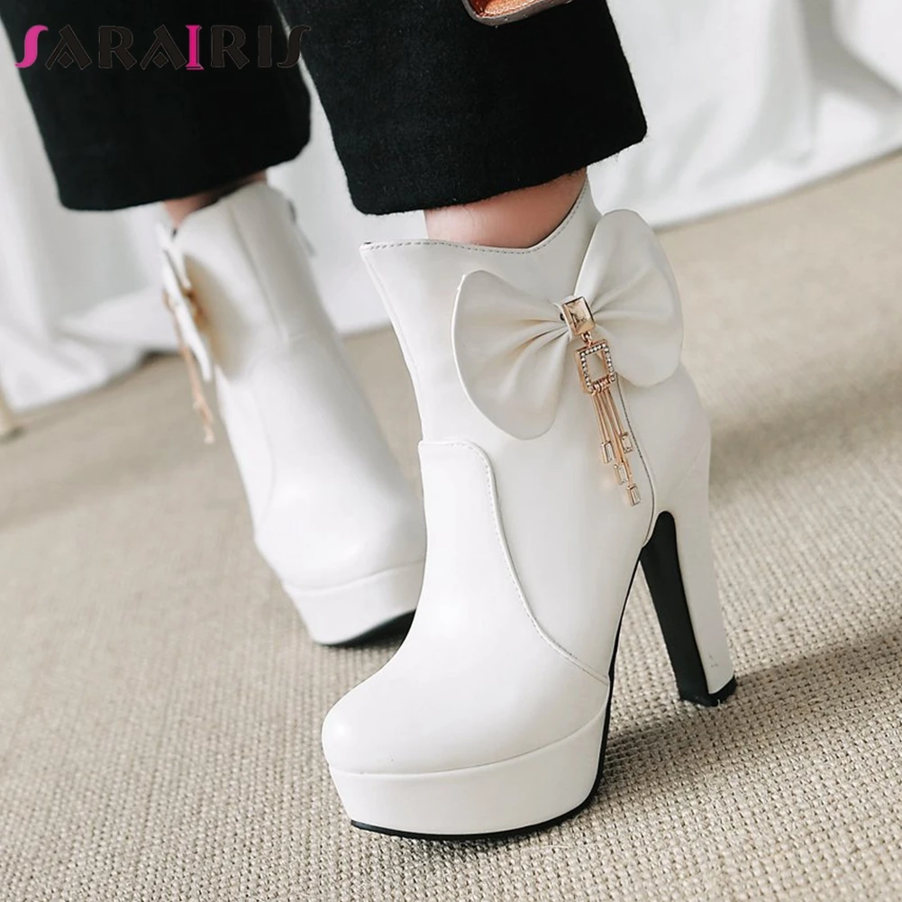 

SARAIRIS Plus Size 32-48 Brand New Lady Party Ol Boots High Heels Boots Women Fashion Bowtie Decoration Platform Shoes Woman