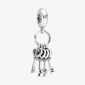 

2020 100% 925 Sterling Silver Keys of Love Dangle Charm Sterling Silver fit Original Pandora Bracelets Jewelry Women Gift