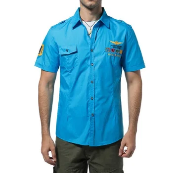 

New Spring Summer Short Sleeve Shirts Men Fashion Military Air Force One Cotton Men's Shirt Slim Fit Mens Clothing