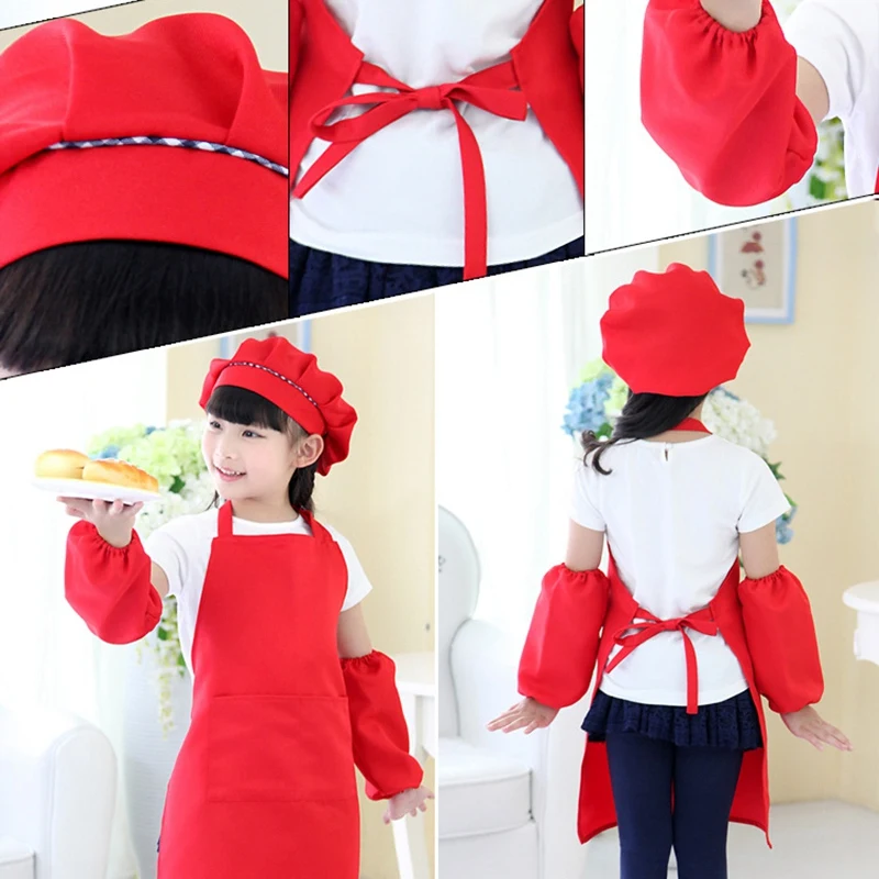 Детский полный фартук нагрудник с карманом и рукавами для шляпы Крафтовая кухня