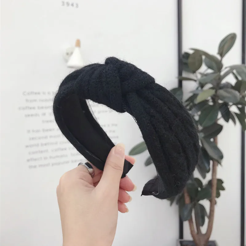 Новая Модная вязаная плетеная лента для волос женская головная повязка в виде чалмы аксессуары для волос и головы обруч головной убор - Цвет: Черный