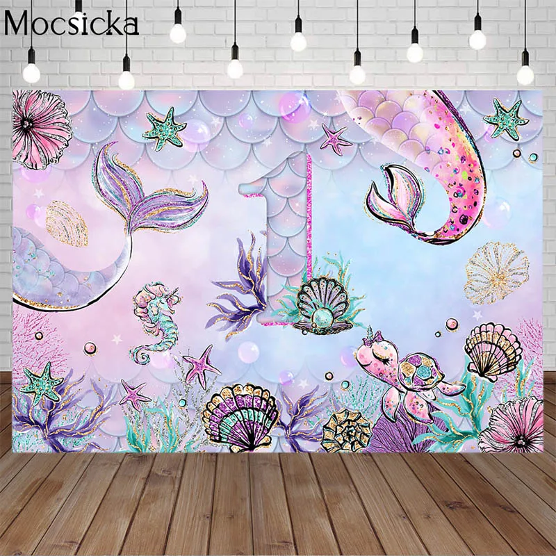 Una Sirenetta È Sulla Strada Fotografia Sfondo Sirena Tema Ragazza Primo Compleanno Sfondo Viola Starfish Decor Photocall