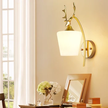 

Indoor Vintage Glass Wall Lamp Lights Fixtures Black Gold Creative Classic Antler Sconce Wall Lights Iron Nordic Bedside Reading