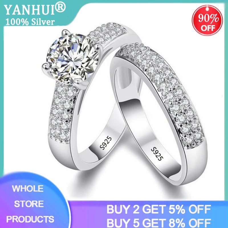 

YANHUI 2020 new luxury 2.0ct lab diamond 925 sterling silver wedding ring set for women lady anniversary gift jewelry wholesale