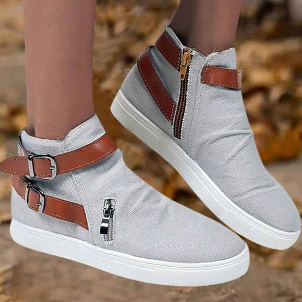 Vintage women shoes sneakers Flat Round Toe Canvas Shoes Casual Comfortable Soles Zipper Single Running Breathable #40 | Обувь