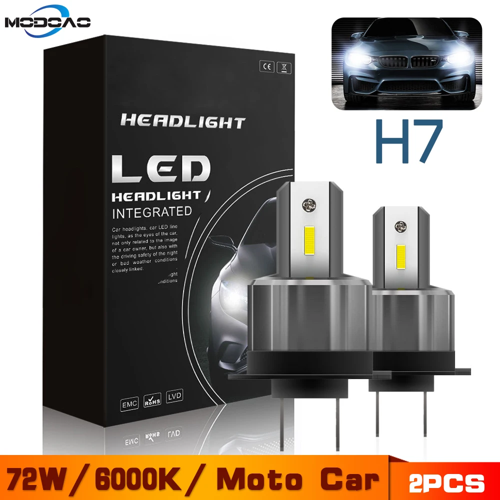 

2PCS 72W H7 LED Car Headlight 12V 24V H7 Car Motorcycle Bulbs 7200LM 360 Degree High/Low Beam White Lights H7 Waterproof Lamp