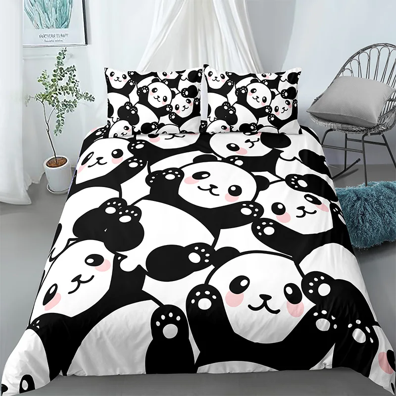Panda Printed 2/3pcs Bedding Set Bamboo Duvet Cover For Adult Child Bedclothes And Pillowcases