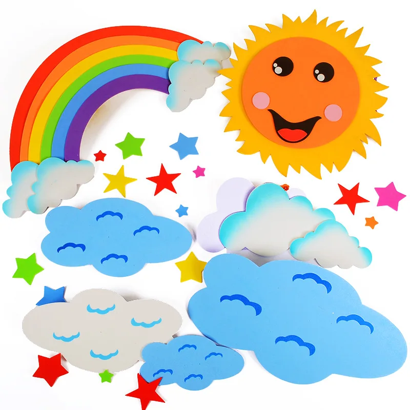 T-N DIY Sky Rainbow Cloud Sun Moon Handmade Wall Stickers Handwork EVA Foam for Kids Learning Educational Wall Decoration Toy handbook stickers decorative stickers decorative labels stickers stationery stickers self adhesive stickers paper stickers adhesive stickers cartoon stickers cartoon sticker