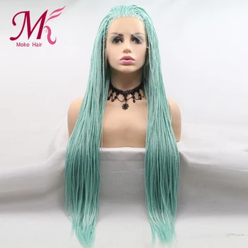 

Moko Heat Resistant Synthetic Lace Front Braided Wigs For Women Green Color Long Braids Cosplay Wig With Baby Hair