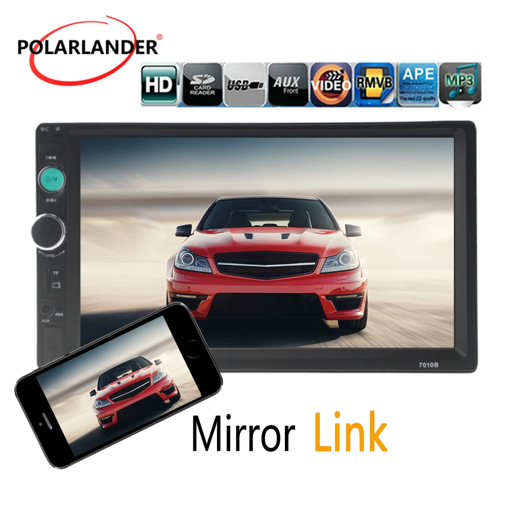 US $31.27 Bluetooth Car Radio Mirror Link Screen For Android Phone 7 2 DIN FM Touch Screen 8 Languages USB Aux In Rear Camera Audio