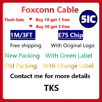 

10pcs/lot Foxconn Cable with packing Genuine Original 5IC E75 Chip 1m/3ft OD:3.0mm Data USB Charger Cable Green Label