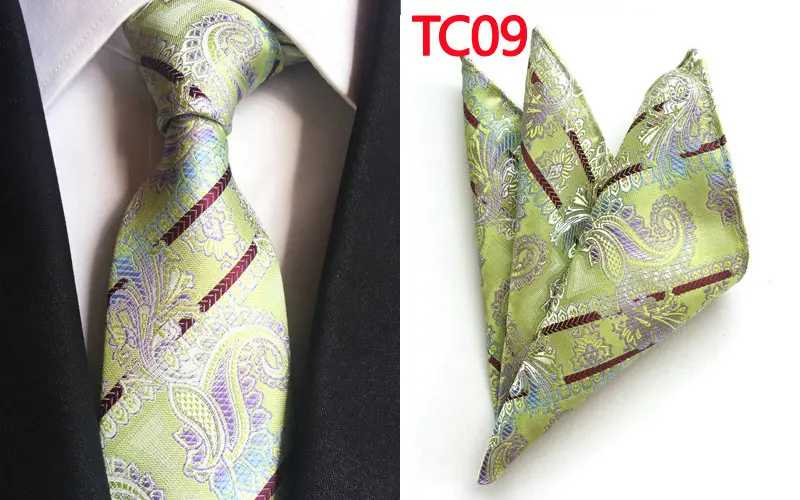 2Pcs Necktie Set 2 шт. мужской формальный жаккардовый Шелковый клетчатый галстук для шеи, свадебный галстук для жениха, цветочный галстук с пейсли, карманный квадратный платок, носовой платок, набор - Цвет: 2Pcs Necktie Set