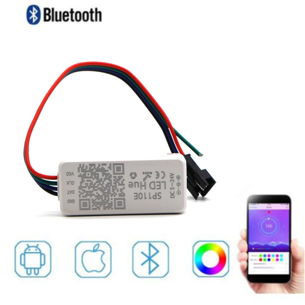 SP110E Bluetooth Pixel light Controller WS2811 WS2812B ws2812 dimmer SK6812 RGB RGBW APA102 WS2801 pixels Led Strip IOS Android photo