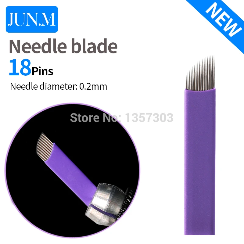 

100pcs Super sharp 0.2 Tattoo Needle Accessories Permanent Makeup Sterilized Purple 18pins Microblading Blade For Eyebrow Lip-B5