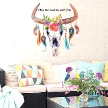 Наклейки на стену люди ручная роспись Бык Рог перо спальня гостиная настенные украшения Съемная стена ПВХ SK7035