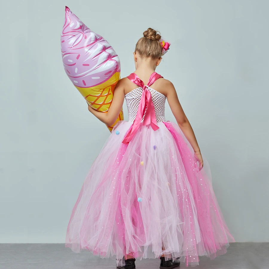Ice Cream Sweet Candy Girls Tutu Dress with Hair Bows Kids Birthday Tutu Costume Pageant Princess Gown Dress Lollipop Dress (16)