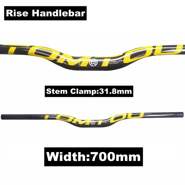Rise 700MM TOMTOU желтый глянцевый 3K углеродный руль MTB велосипед наборы велосипед подъем/плоский руль+ подседельный штырь+ ствол-TS6T39 - Цвет: Rise 700MM