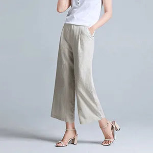 Женские льняные широкие брюки - Цвет: linen