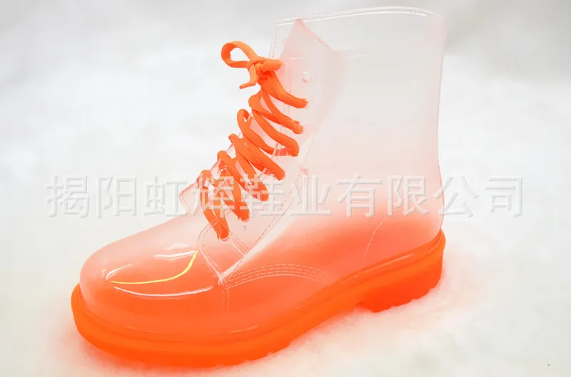 Aleafalling Women Rain Boots Mature Lady Lace Up Waterproof Lady Shoes Transparent Candy Color Ankle Outdoor Girl's Shoes - Цвет: Оранжевый