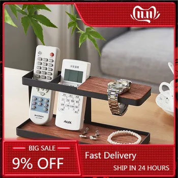 

Japanese Remote Control Holder Stand Wooden Iron Glasses Watch Storage Box Office Desktop Organizer Jewelry Storage Rack Shelf