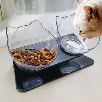 

Pet Cat Bowl Dual-use Transparent Bowls Protect Cervical Vertebra Pet Feeding Raised Elevated Pet Cat Dog Double Feeding Bowl