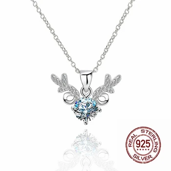 

S925 Sterling Silver Necklace Women Girls Deer Mossan Diamond 1 Carat Silver Pendant Lover's Gift Clavicle Chain Jewelry
