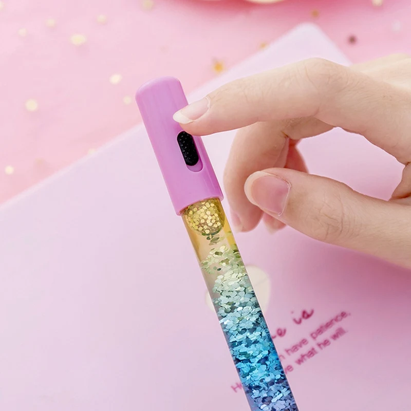 1Pc Glitter Cute Pen Liquid Color Kawaii Light Gel Pens Crystal Pen Office Writing Cute Stationery Gift Random Style