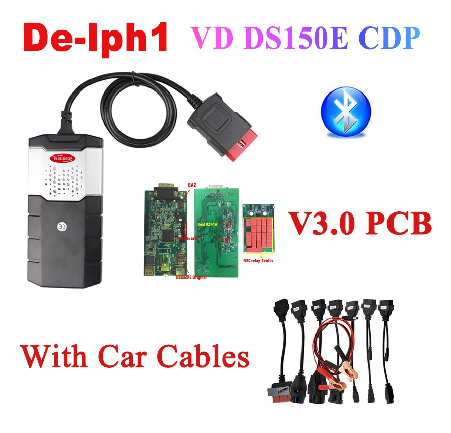 obd2 автомобильный диагностический инструмент с Bluetooth для delphis A+ качество V3.0 PCB VD DS150E CDP pro plus+ 8 автомобильных кабелей