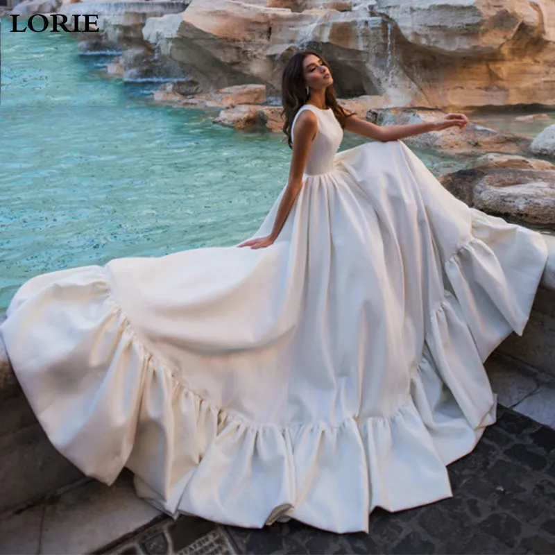 LORIE Princess Wedding Dress A Line Bride Dresses Satin Boho 2020 Dubai Wedding Gowns Custom