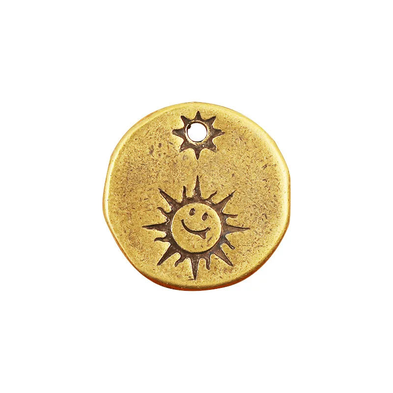 Милая маленькая круглая подвеска-брелок из чистой латуни с изображением улыбающегося лица и солнца, брелок для ключей, подвесная сумка для ювелирных изделий, ожерелье, браслет, аксессуары для самостоятельного изготовления