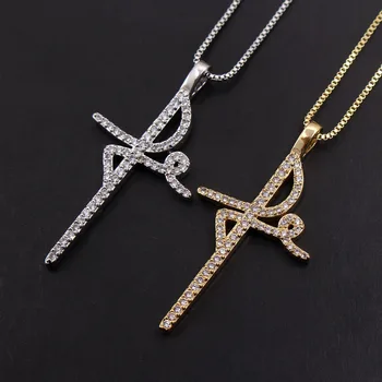 MHS.SUN Riligion FE Belief Cross Pendant Women Mosaic AAA CZ Zircon Necklace Gold Color Chain Necklace For Vintage Jewelry