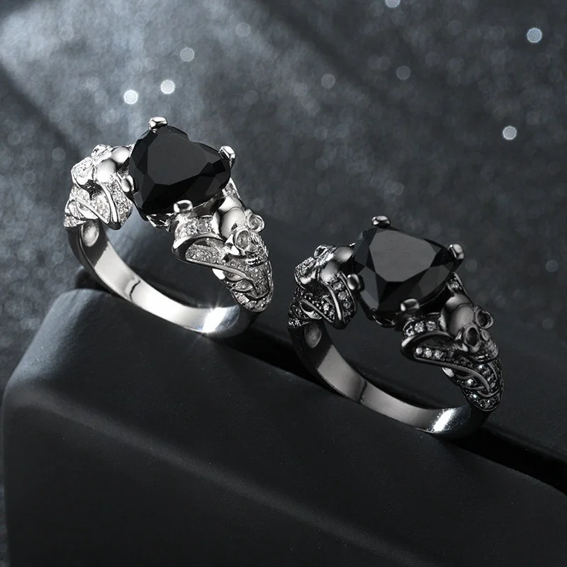 Gothic Crystal Rings for Women Purple Red Black Unique Black Skull FLIUAOL crystal rings