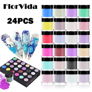 

FlorVida 24pcs Set 10g Acrylic Crystal Sculpture Glitter Dipping Pigment Carved Powder Kit For Manicure Design Extension Nails