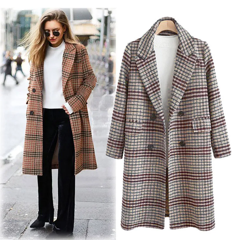 autumn winter new wool coat for women Europe American loose long female tartan oversized wool coat