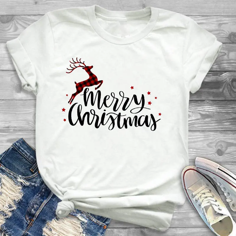 

Women Plaid Deer Movies New Year Happy Fashion Print Merry Christmas Womens T-Shirt Tee Tees Graphic Female T Shirt T-shirts