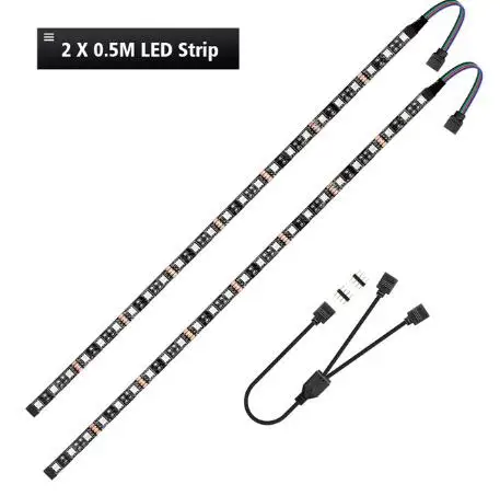 2x50cm strip set 2 м задняя печатная плата RGB игровая Светодиодная лента корпус ПК освещение 12 В 4pin 5050 RGB коннектор(+ 12 В, G, R, B) для Mid Tower DIY Aura Sync M/B освещение - Испускаемый цвет: 2x50cm strip set