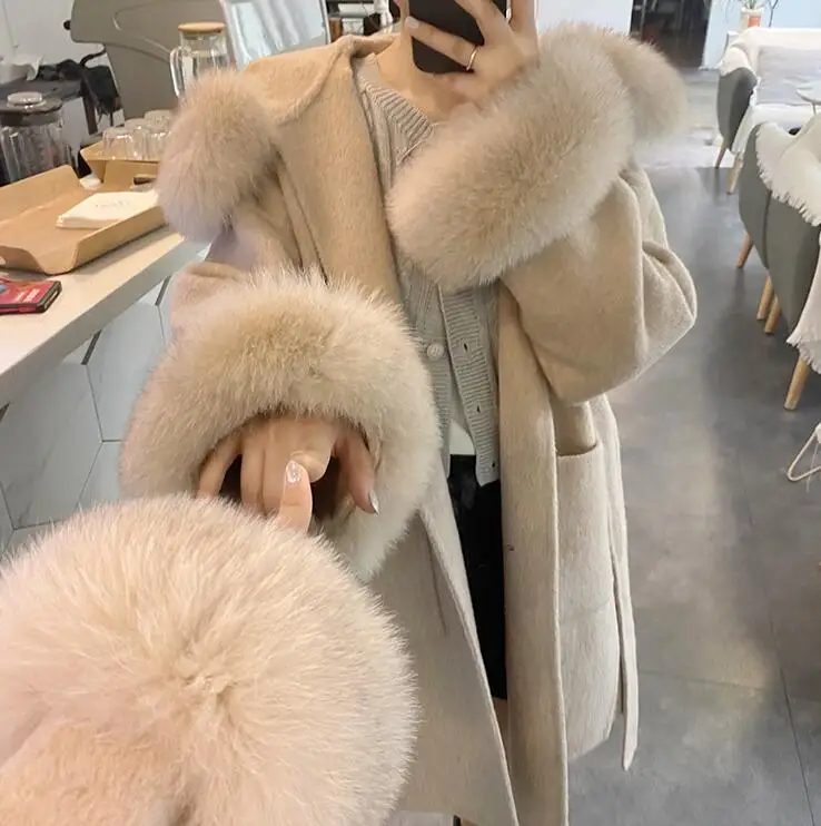2020 Women Winter Natural Fox Fur Collar Double