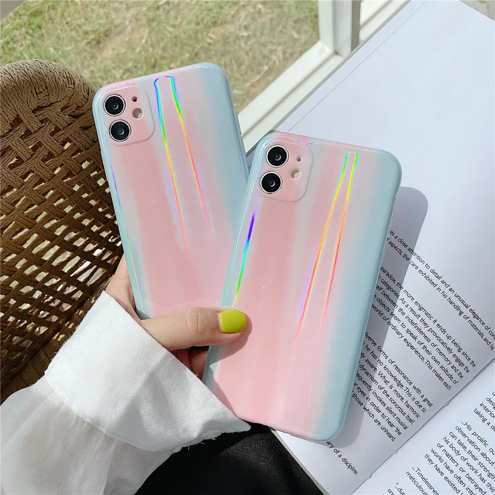 Арт Радужный лазерный силиконовый чехол для телефона iPhone 11ProMAX SE20 X XS MAX защита от