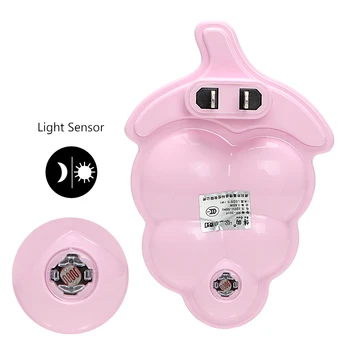 

Cute LED Night Light Auto Light Sensor Control Grape Shaped Wall Socket Night Lamp for Baby Kids Bedroom US Plug 220V