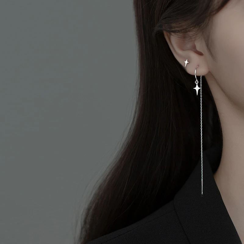 Enosola 925 Sterling Silver Korean Asymmetric Four Pointed Star Earrings Simple Star Drop Dangle Earrings For Women Drop Earrings Aliexpress
