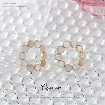 

Yhpup Stylish Flower Natural Shell Stud Earrings for Women Exquisite Geometric Metal Earrings Jewelry Boucle D'Oreille Femme New