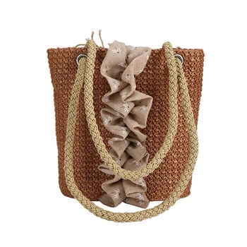 

NEW-Printed Pattern Straw Weaving Female Bag Bohemian Shoulder Bag Casual Beach Bag Handbag